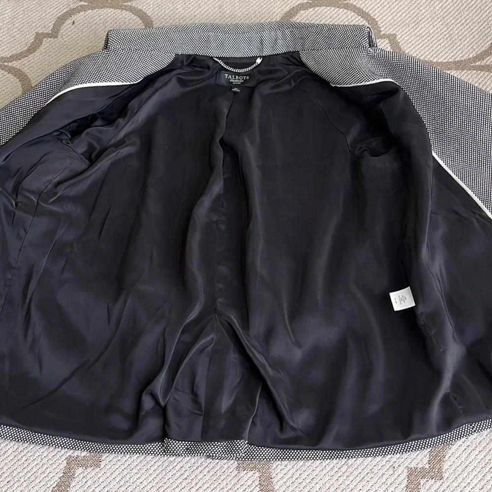 Talbots houndstooth cotton black white fully lined blazer jacket - Picture 6 of 17